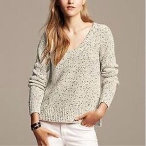 Banana Republic Women Speckled Tweedy V-Neck Knit Pullover Sweater Size Medium